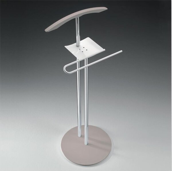 Servo muto appendiabiti STEWARD 42x37xh108cm struttura in Acciaio Satinato e legno massello Colore Grigio Tortora