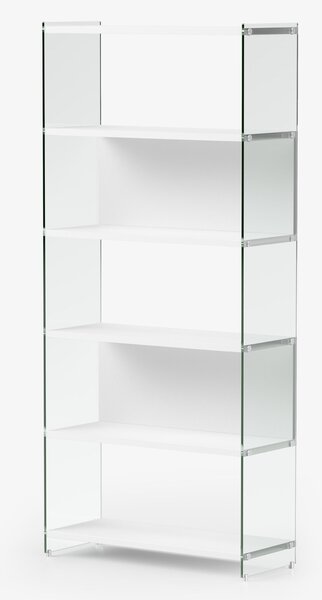 Libreria componibile Byblos da cm.90 - fianco alto 202 cm 90x36xh202 cm con ripiani in laminato Bianco opaco fianchi in vetro Trasparente