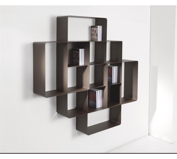Libreria componibile MONDRIAN 2 in alluminio e acciaio verniciati 118xh118 cm elemento 0/75 elemento 22 Marsala Sabl� fondo Marsala Sabl� elemento 25 Marsala Sabl