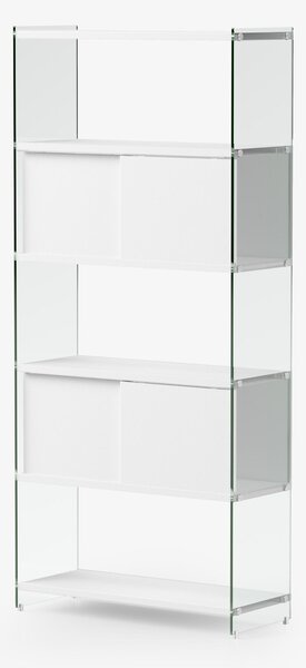 Libreria componibile Byblos da cm.90 - fianco alto 202 cm 90x36xh202 cm con 2 ante scorrevoli ripiani in laminato Bianco opaco laterale Bianco Sabl� fianchi in vetro Trasparente