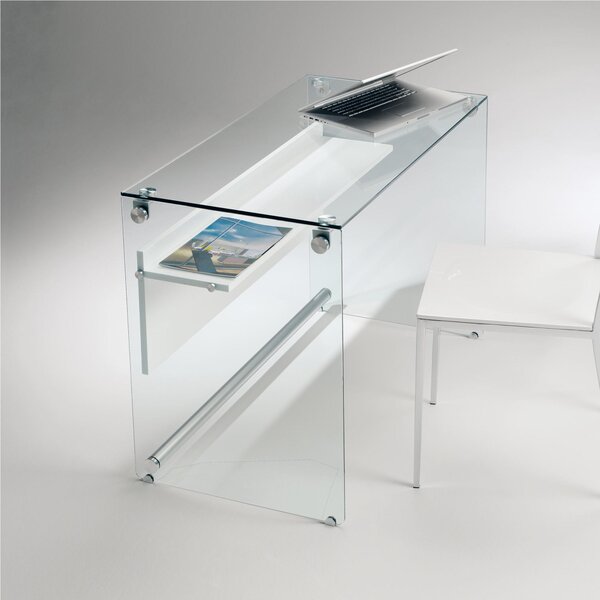 Computer Desk Professional Scrivania Porta Computer 100x55x74h cm ripiano in vetro temperato da 10 mm con frontale Bianco