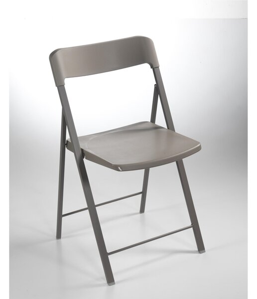 Sedia pieghevole richiudibile ZETA Altezza seduta 45 cm con struttura Alluminio Grigio tortora, chiusa ingombra solo 5 cm seduta e schienale in plastica tortora