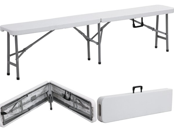 Panca Pieghevole multiuso in Polietilene ed telaio in acciaio verniciato Dimensioni 180x25xh43cm -peso 9,8 kg colore bianco