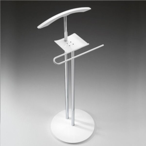 Servo muto appendiabiti STEWARD 42x37xh108cm struttura in Alluminio Satinato e legno massello Bianco sabl�