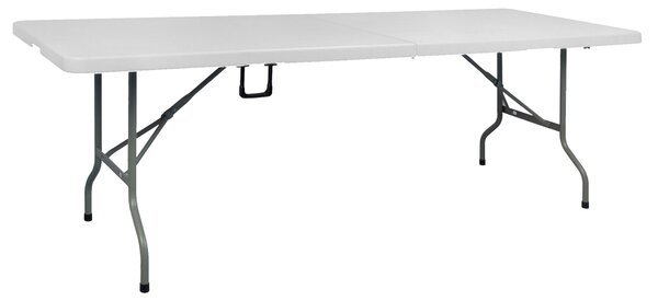 Tavolo rettangolare salvaspazio Pieghevole gambe acciaio e piano resina bianco Dimensioni aperto 243x86x h74 cm catering campeggio giardini