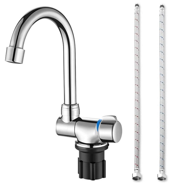 Rubinetto da cucina pieghevole, girevole a 360°, miscelatore monocomando, acqua fredda/calda, rame, ottone cromato