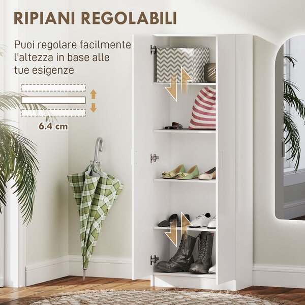 HOMCOM Mobile Multiuso Moderno con 5 Ripiani Livelli Regolabili in Legno, 60x31.5x165 cm, Bianco | Aosom Italy