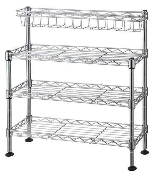 Scaffale Portaoggetti 3 ripiani pi� portaoggetti superiore 45x15xh47 cm Cromo