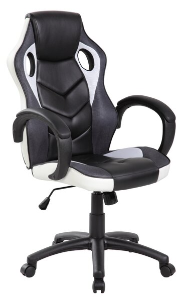 Poltrona Gaming modello Racer Pro gioco, computer ufficio in similpelle con altezza seduta regolabile 46-56 cm nera e bianca