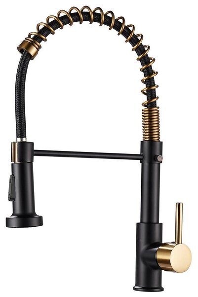 Miscelatore da cucina estraibile, monocomando, in ottone, nero e oro