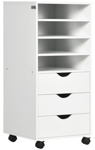 Vinsetto Cassettiera Portadocumenti da Ufficio con 4 Rotelle 4 ripiani 3 cassetti in Legno bianco 38 x 40 x 86.8 cm|Aosom