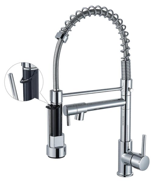 Miscelatore da cucina estraibile, con arco alto, monocomando, in acciaio inossidabile, finitura cromata