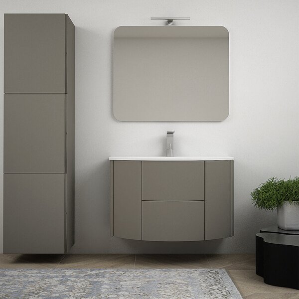 Mobile da bagno Nairobi 90 sospeso tondo Grigio talpa con colonna da 170 cm