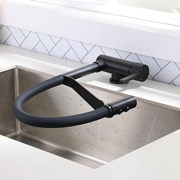 Miscelatore per cucina, montaggio su finestra, ribaltabile e girevole, in ottone nero, altezza 75 mm