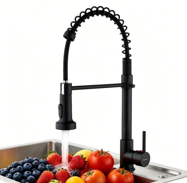 Miscelatore per lavello da cucina, girevole a 360°, estraibile, colore nero
