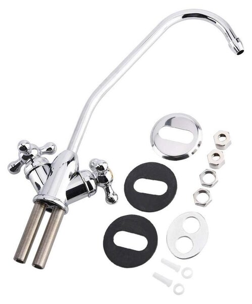 Rubinetto da cucina a due maniglie, raccordo da 1/4 di pollice, realizzato in lega di zinco con finitura cromata, compatibile con sistemi di filtraggio dell'acqua potabile a osmosi inversa
