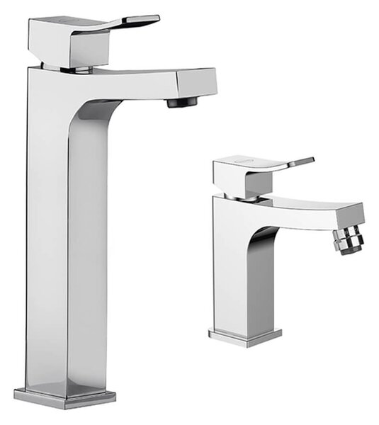 Miscelatore lavabo alto + bidet Jacuzzi | rubinetteria Tank ottone cromato per piletta click clack