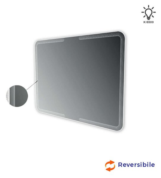 Specchio retroilluminato 90X120 con righe intarsiate reversibile