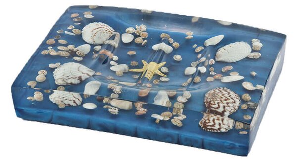 Porta sapone azzurro perlato con inserti conchiglie serie antille di Cipì