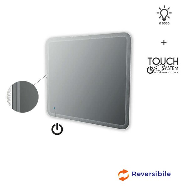 Specchio LED touch 90X100 con righe al bordo intarsiate