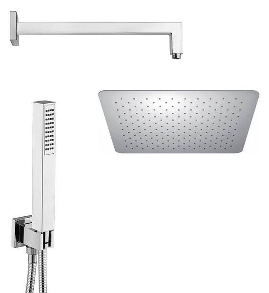 Set Doccia Quadrato Jacuzzi composto da Braccio a Parete, Doccino e Soffione