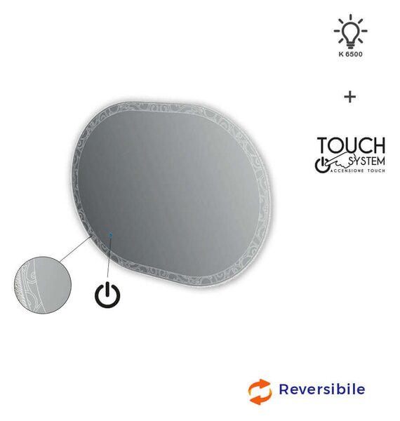 Specchio LED touch ovale con disegno intarsiato 75X100