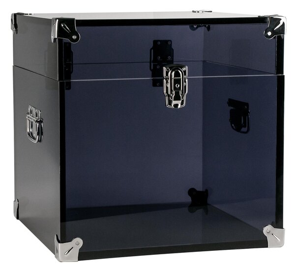 Baule in Cristallo Comodino , tavolinetto acrilico con finiture e cerniere in acciaio cromato Houdini 40x40x 40 h cm Spessore 10 mm colore fum�