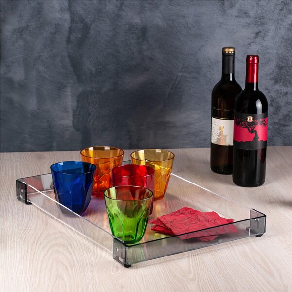 Vassoio rettangolare in cristallo acrilico Grande dimensioni 46x32xh4,5 cm, spessore 5 mm colore fum�