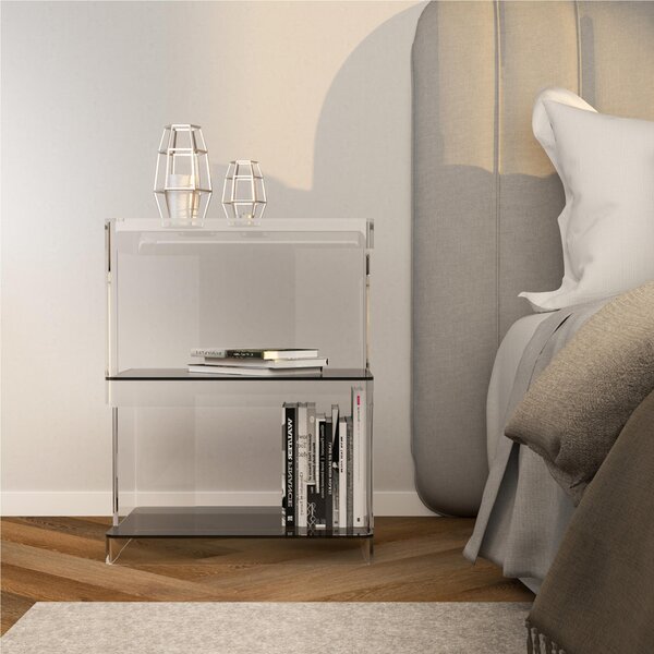 Comodino In metacrilato Fum� con tre ripiani MOD 432, 42,5x34xh56 cm - Struttura leggera e resistente e robusta trasparente
