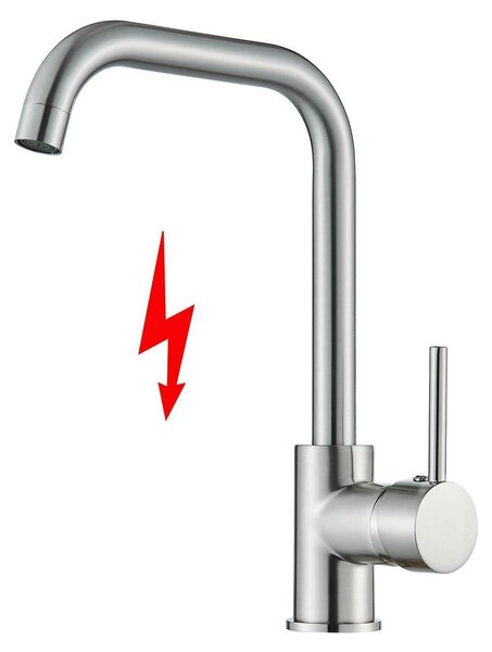 Rubinetto da cucina a bassa pressione, girevole a 360°, finitura spazzolata, colore argento