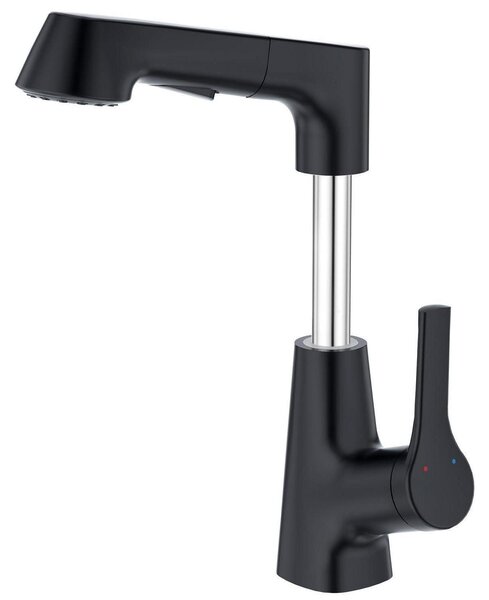 Miscelatore monocomando per lavabo, con bocchetta estraibile e regolabile in altezza, colore nero