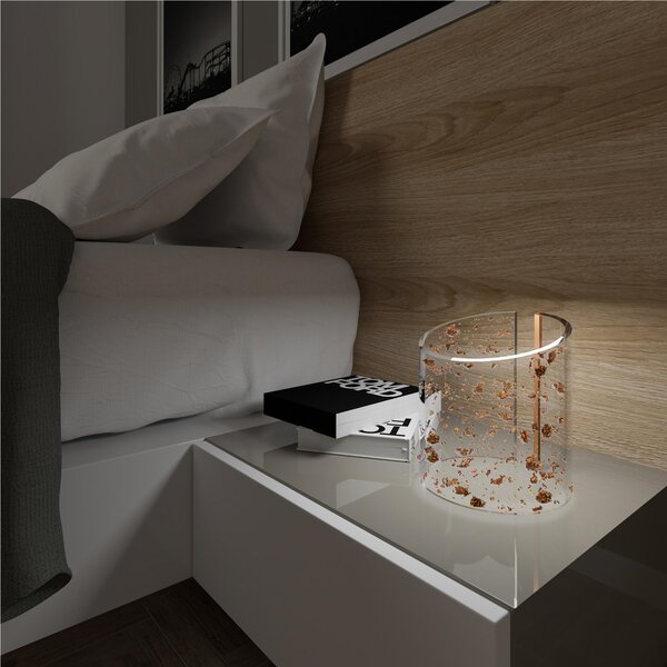 Lampada da tavolo in cristallo acrilico Wave Small 17x17xh 20 cm realizzata con un�unica lastra di cristallo acrilico piegata a mano, con foglie bronzo