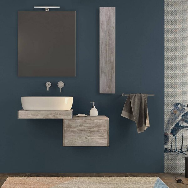 Mensolone da bagno 60 cm rovere sbiancato con pensile da 100 cm e cassettone da 50 cm