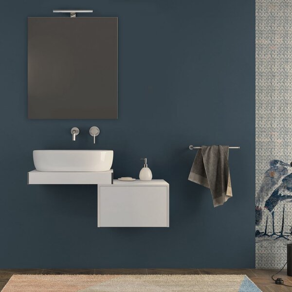 Mensolone bagno 60 cm bianco opaco sospeso con cassettone da 50 cm