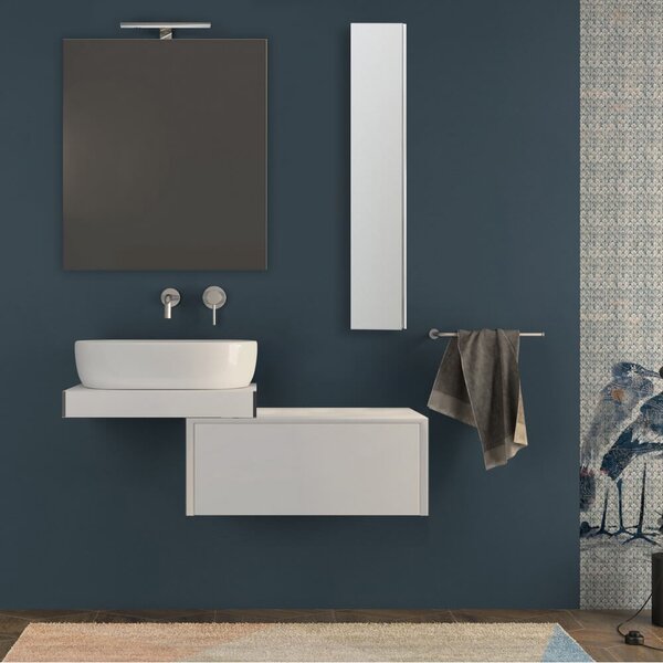 Mensolone bagno 60 cm bianco opaco sospeso con pensile da 100 cm e cassettone da 75 cm