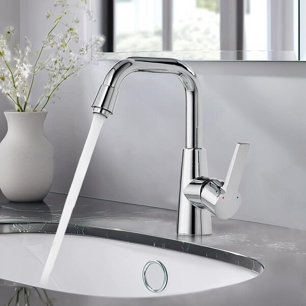 Miscelatore monocomando per lavabo, girevole a 360°, in ottone cromato