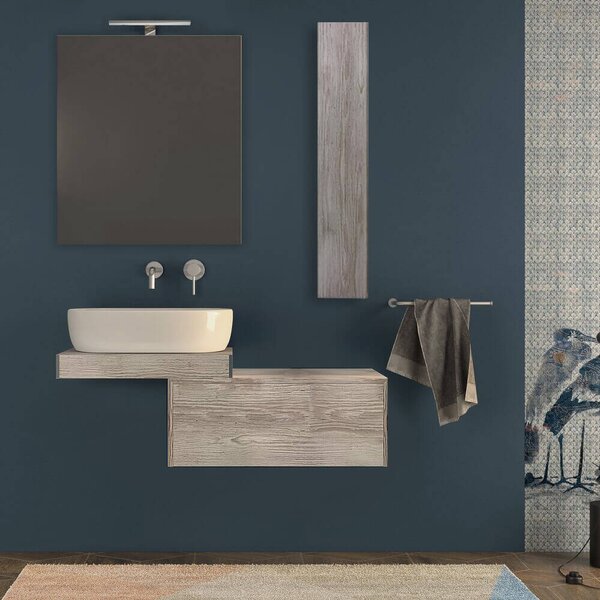 Mensolone da bagno 60 cm rovere sbiancato con pensile da 100 cm e cassettone da 75 cm