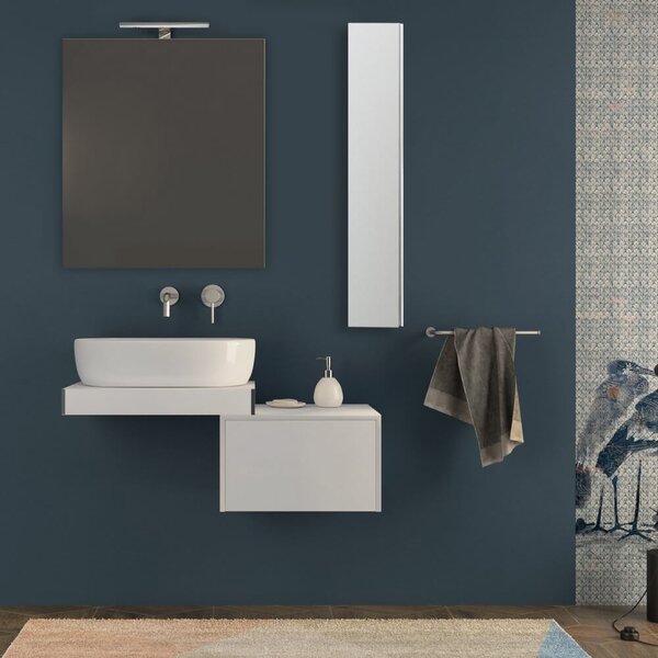 Mensolone bagno 60 cm bianco opaco sospeso con pensile da 100 cm e cassettone da 50 cm