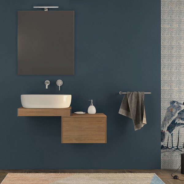 Mensolone per bagno rovere tabacco 60 cm con cassettone da 50 cm