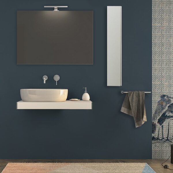 Mensolone per bagno bianco opaco 90 cm con specchio filo lucido e pensile da 100 cm