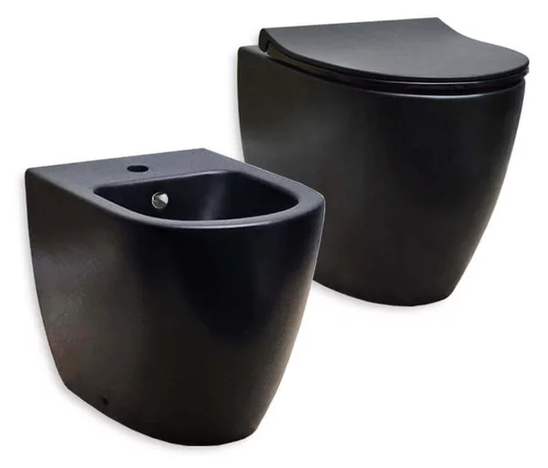 Sanitari Vitra Sento nero opaco filo muro con wc e bidet con sistema scarico rimless