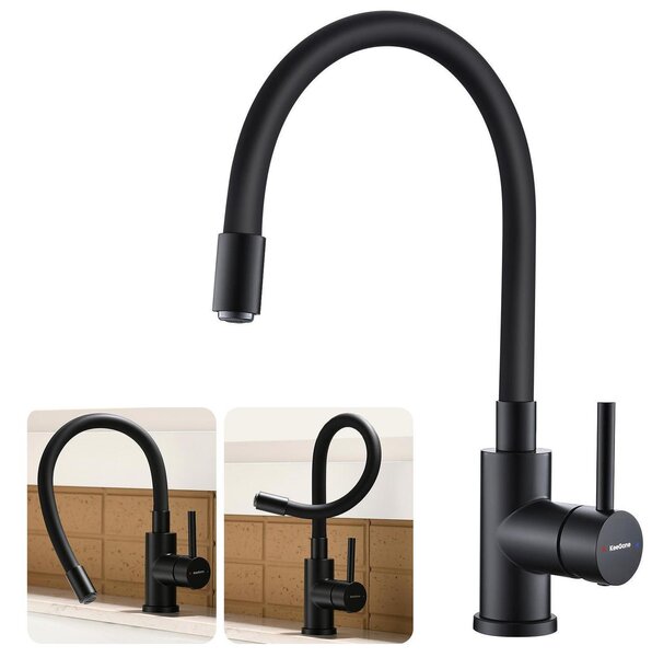 Miscelatore da cucina nero con erogatore flessibile e limitatore di flusso per il risparmio idrico, girevole a 360°