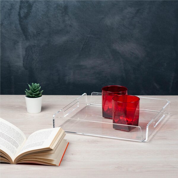 Vassoio quadrato in cristallo acrilico Piccolo Like water, Dimensioni 30x30xH5 cm, spessore 5 mm trasparente utile per tazzine pasticcini dolci aperitivi trasparente