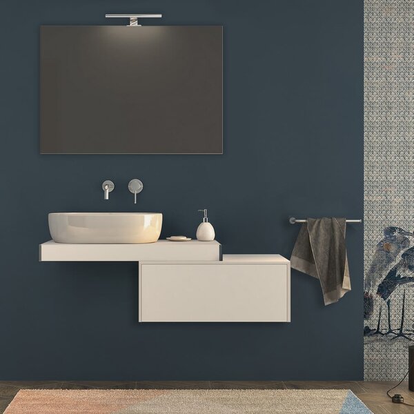 Mensolone per bagno bianco opaco 90 cm con cassettone da 75 cm