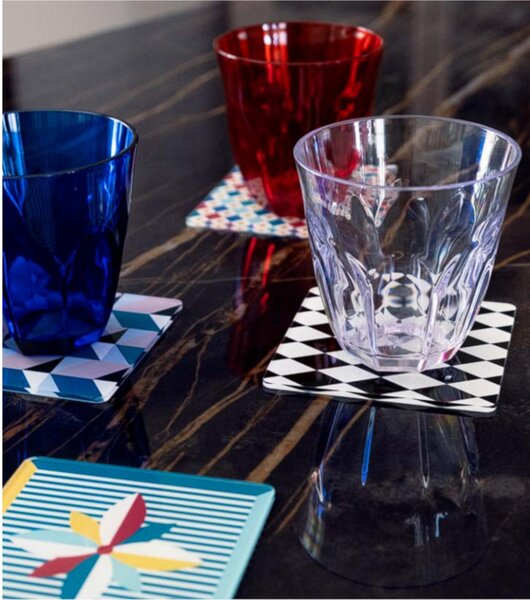 Bicchieri bassi tumbler - in SAN set 6 pezzi trasparente incolore, dimensioni 8x8xH9 cm, peso 0,64 kg colorati grande resistenza