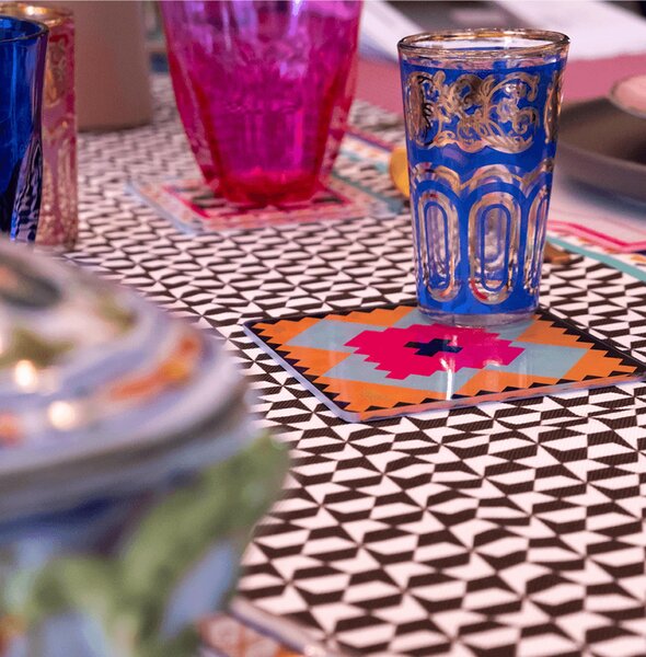 Sottobicchiere quadrato in plexiglas bicolore ETHNIC 10x10 cm colore in cristallo acrilico trasparente con base stampata; set da 6 pz