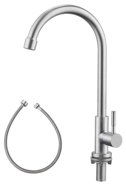 Miscelatore monocomando per lavello da cucina, solo acqua fredda, rotazione a 360°, acciaio inossidabile spazzolato, alta pressione