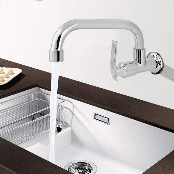 Rubinetto per lavello, solo acqua fredda, da montare a parete, attacco G1/2, 20 cm, girevole a 360°, acciaio inossidabile spazzolato
