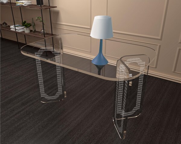 Tavolinetto , tavolo caff� in Cristallo acrilico ad alto spessore con decori al laser PEGGY 80x140xh73 cm