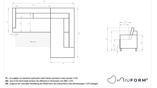 Divano letto angolare beige L, angolo destro Scandic Lagom - Miuform